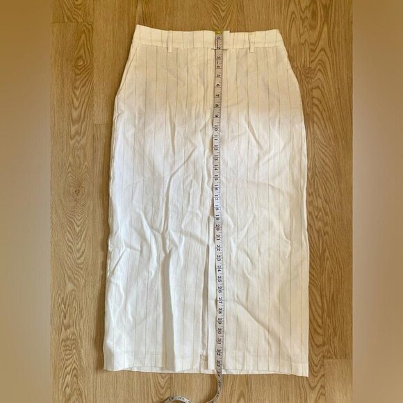 Coastal Chic Rachel Zoe Mid-Length Skirt White Gold Striped Linen - Picture 10 of 13